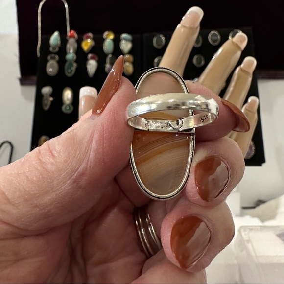 💕 Natural Botswana agate gemstone ring silver overlay stamp 925 handmade size 9 - Picture 3 of 5